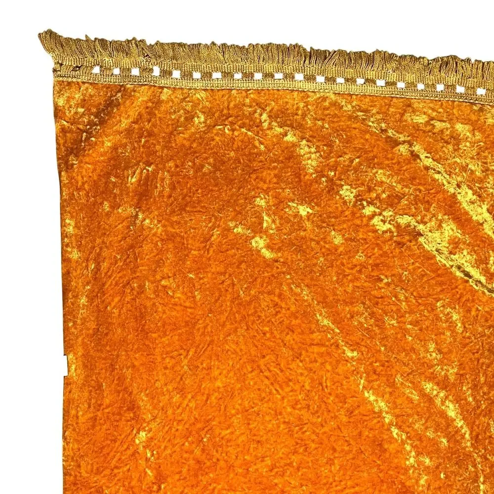 Vintage 1970s Gold Crushed Velvet Bedspread Fringe Full JCPenney Fashion Manor